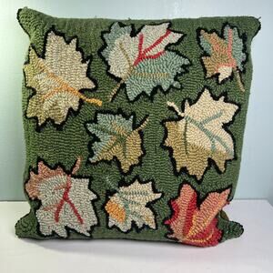 Vintage Chandler Four Corners Wool Latch Hook Maple Leaf Pillow Velvet 18x18